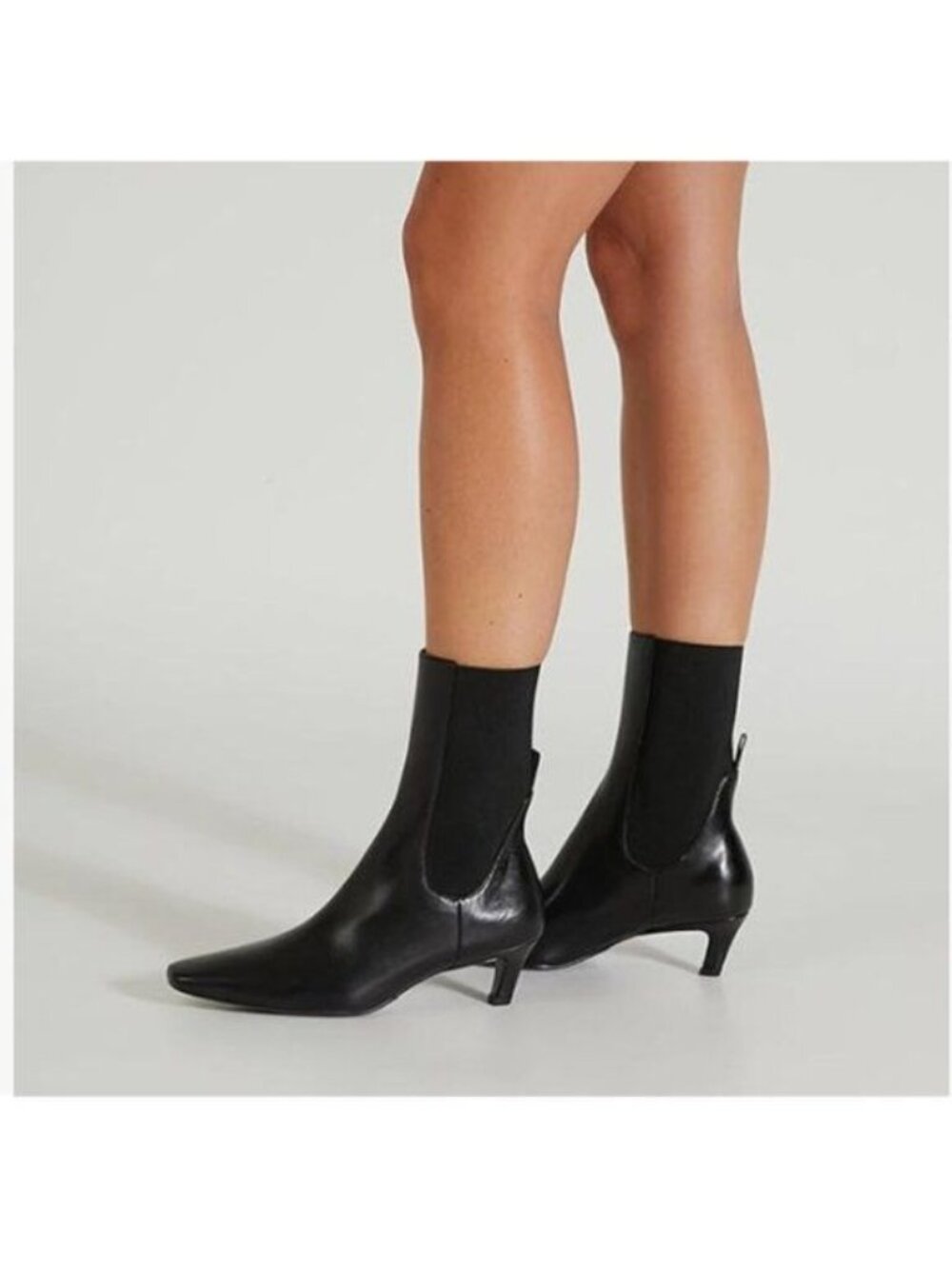 Black Women's Square Toe Kitten Low Heel Sock Ankle Boots Dress Shoes